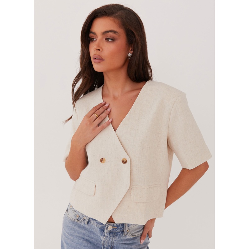 Hacienda Linen Short Sleeve Blazer – Oatmeal Oatmeal US 0