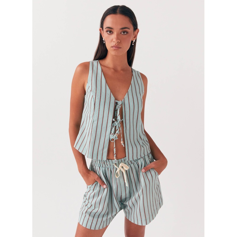 Allania Linen Shorts – Coastal Stripe Coastal Stripe US 0