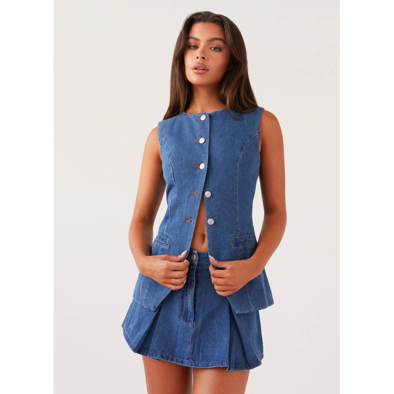 Born For Bordeaux Denim Vest – Indigo Indigo US 0