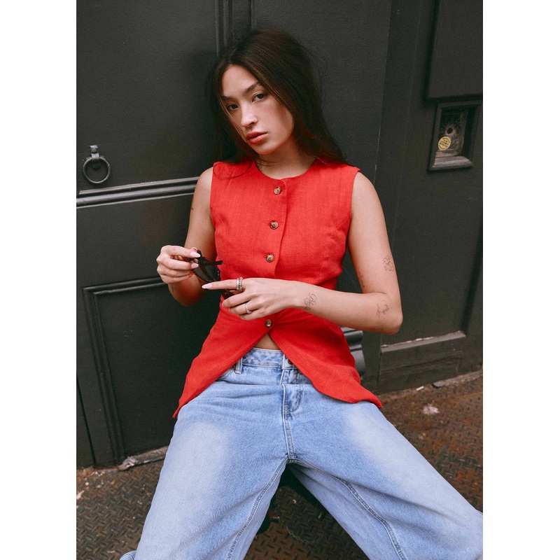 Born For Bordeaux Linen Vest – Poppy Red Poppy Red US 0