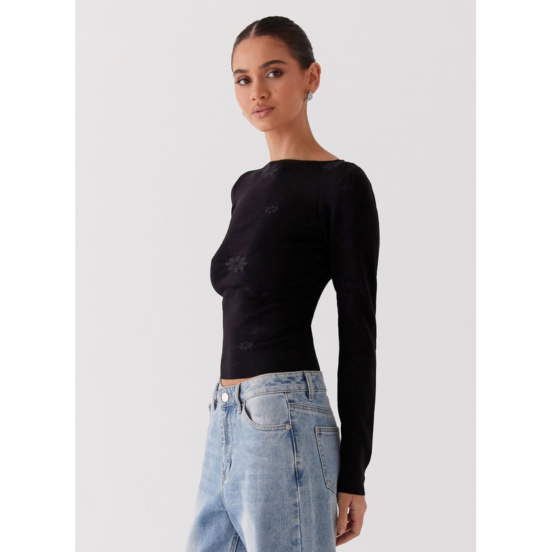 Dandelion Long Sleeve Knit Top – Black Black XXS-XS