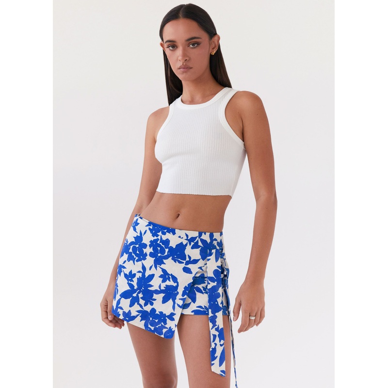Steal Away Linen Wrap Skirt – Blue Floral Blue Floral US 0