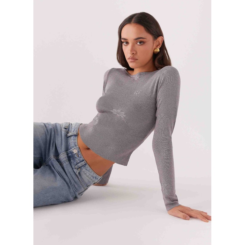 Dandelion Long Sleeve Knit Top – Grey Marle Grey Marle XXS-XS