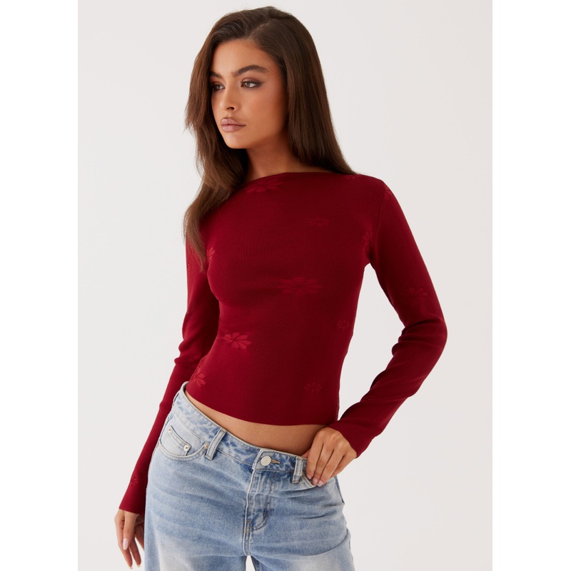 Dandelion Long Sleeve Knit Top – Red Red XXS-XS