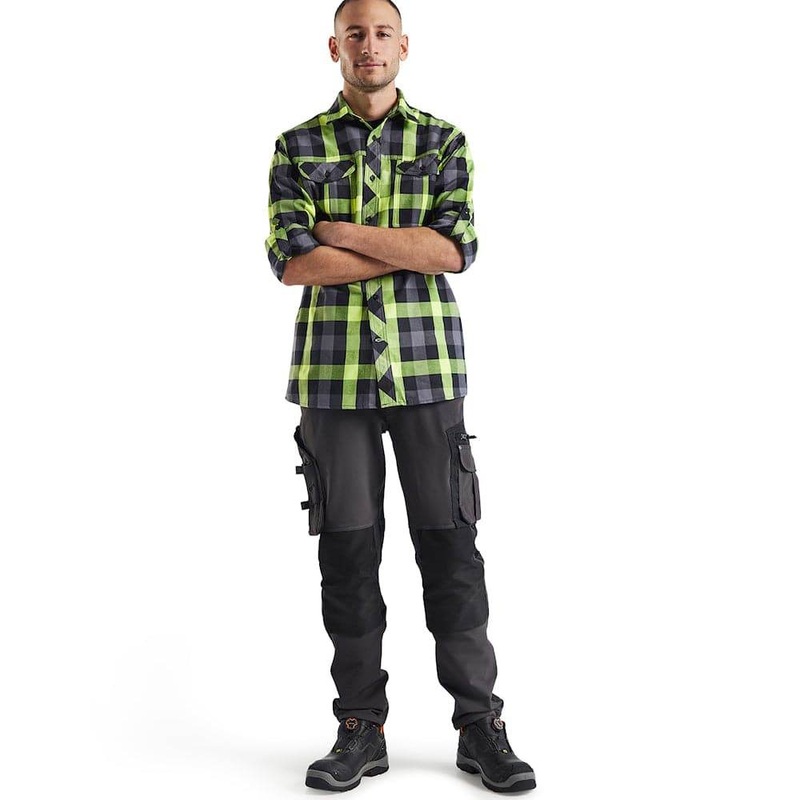 Blaklader 3299 Flannel Work Shirt Black/Hi-vis yellow 4XL