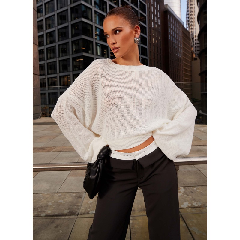 Tyla Oversized Knit Sweater – White White XXS-XS
