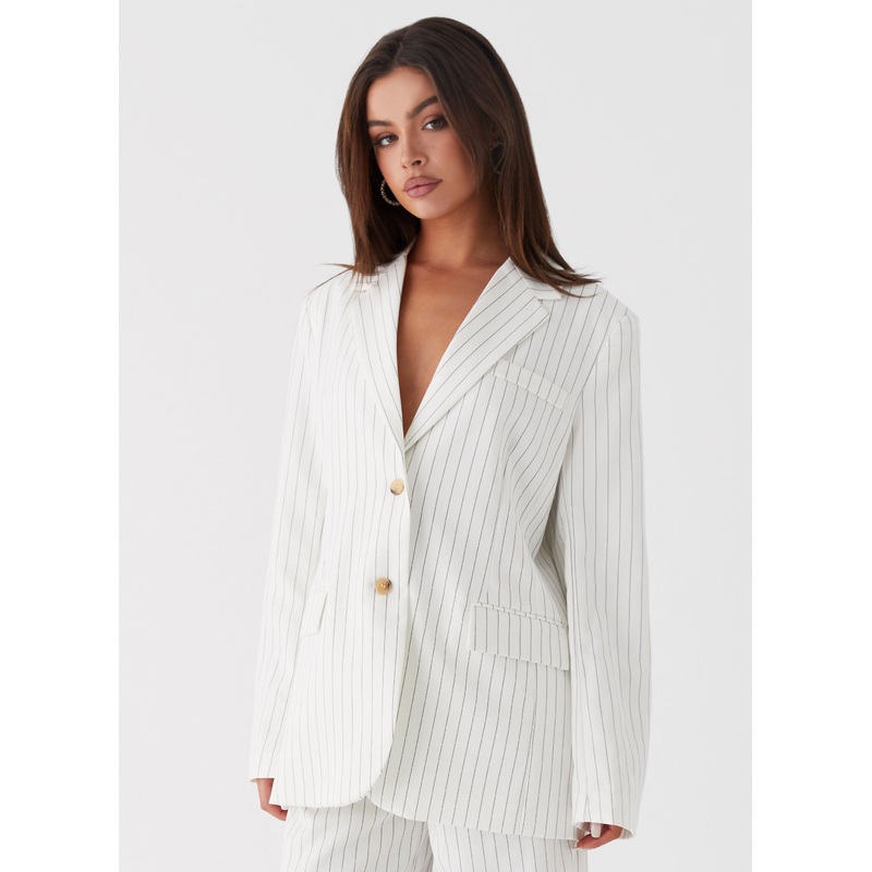 Can’t Leave Pinstripe Oversized Blazer – White Pinstripe White Pinstripe US 0