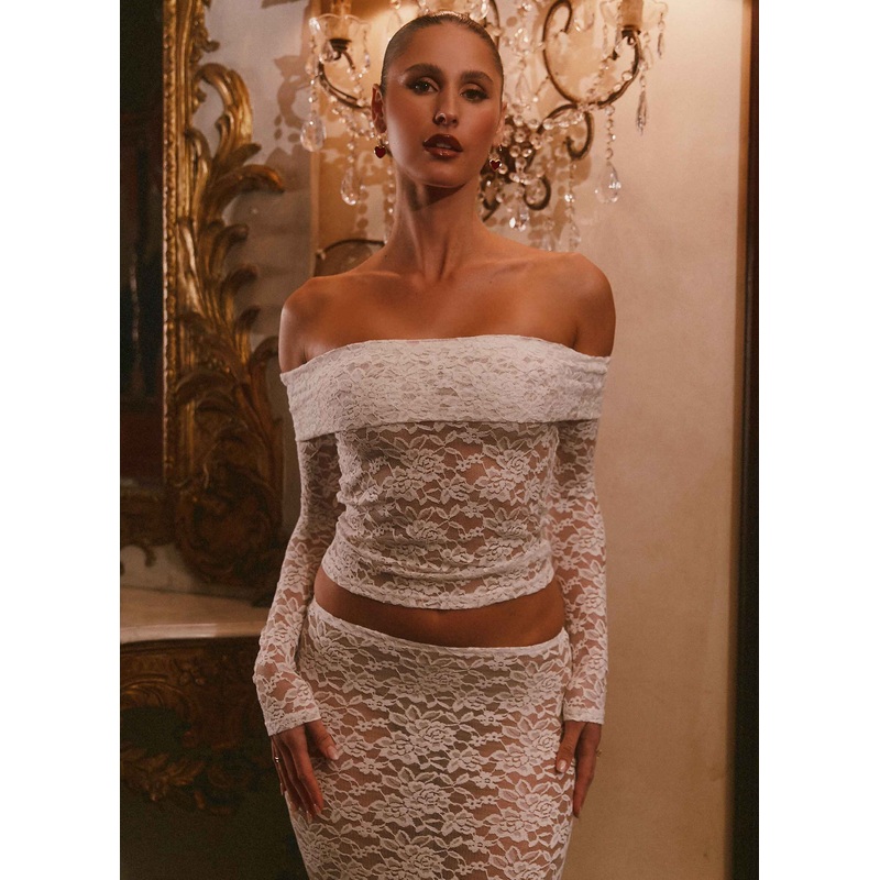 Zephyra Lace Long Sleeve Top – White White XXS-XS