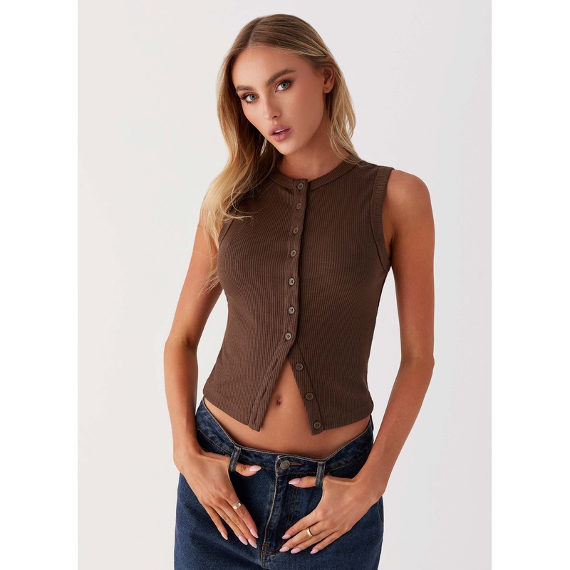 Blair Buttoned Knit Top – Chocolate Chocolate US 0