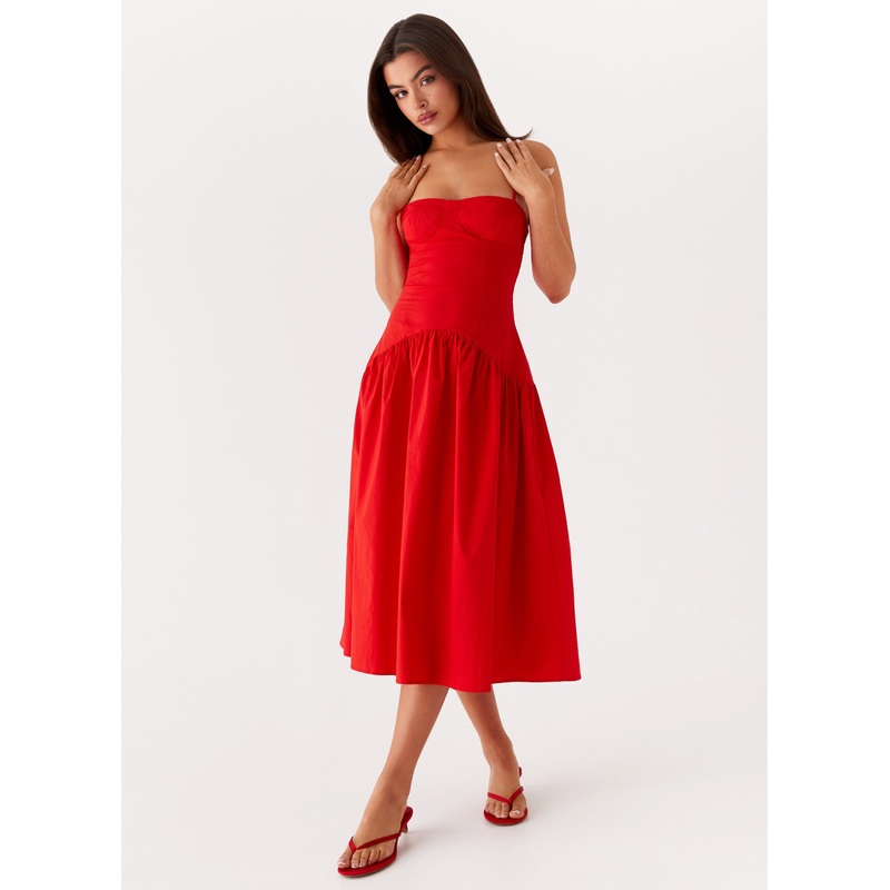 Yvette Corset Midi Dress – Red Red US 0