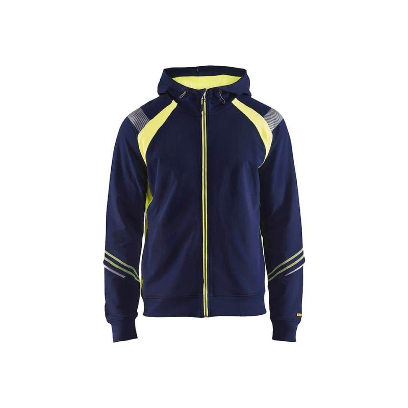 Blaklader 3433 Hoodie with full zip Navy blue/Hi-vis yellow 4XL