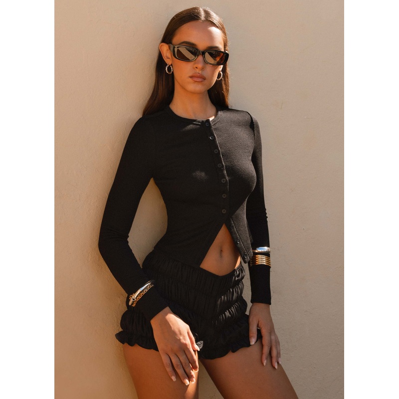 Blair Buttoned Long Sleeve Top – Black Black US 0