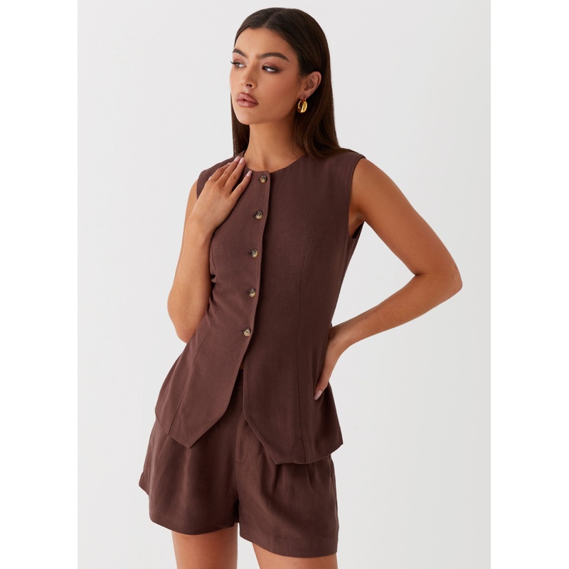 Born For Bordeaux Linen Vest – Brown Brown US 0