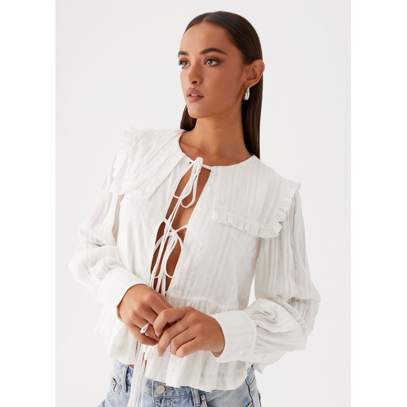 Emerson Tie Front Long Sleeve Top – White White US 0