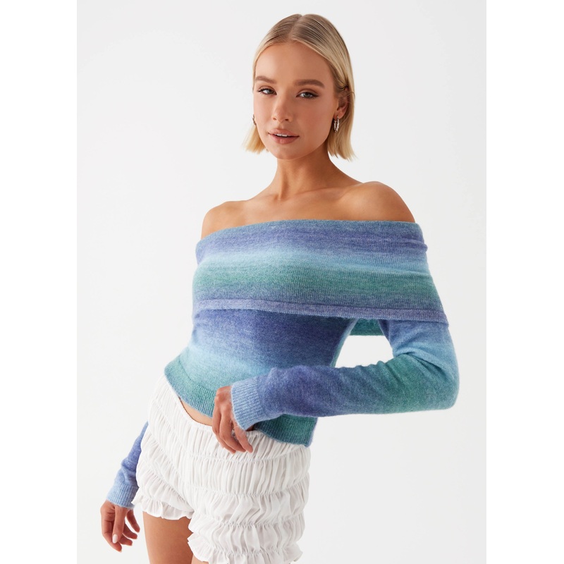 Tully Off Shoulder Knit – Blue Ombre Blue Ombre XXS-XS