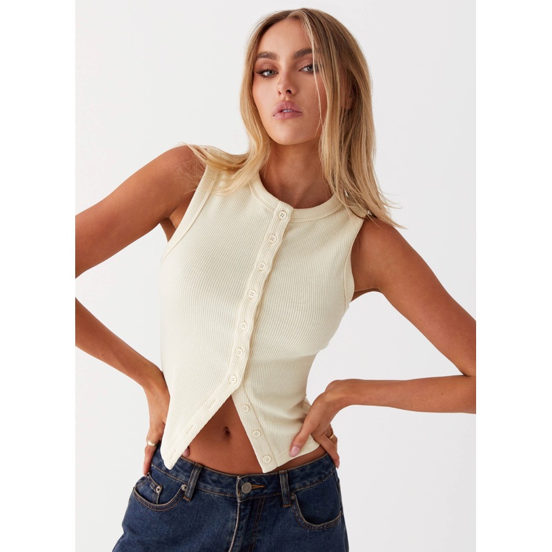 Blair Buttoned Tank Top – Yellow Ribbed Knit US 0
