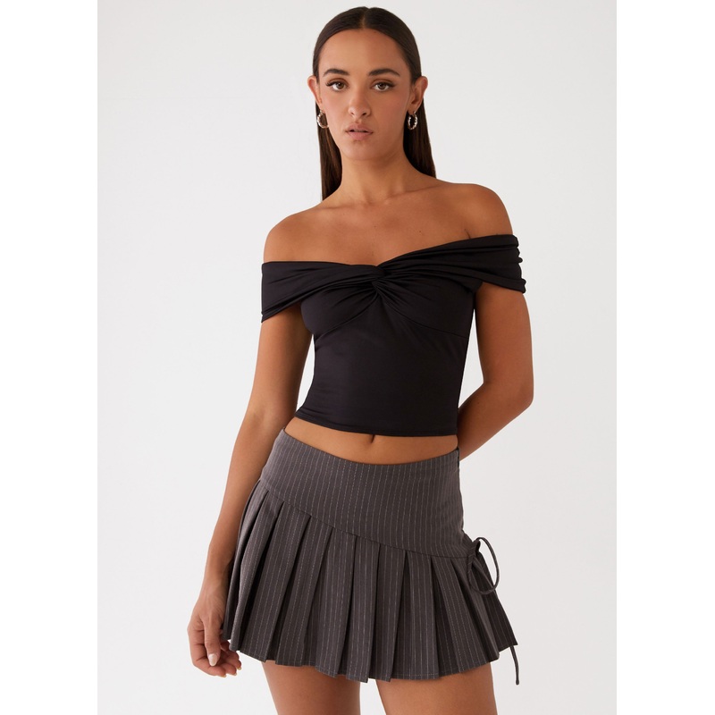 Lost In You Mini Skirt – Grey Pinstripe Grey Pinstripe US 0