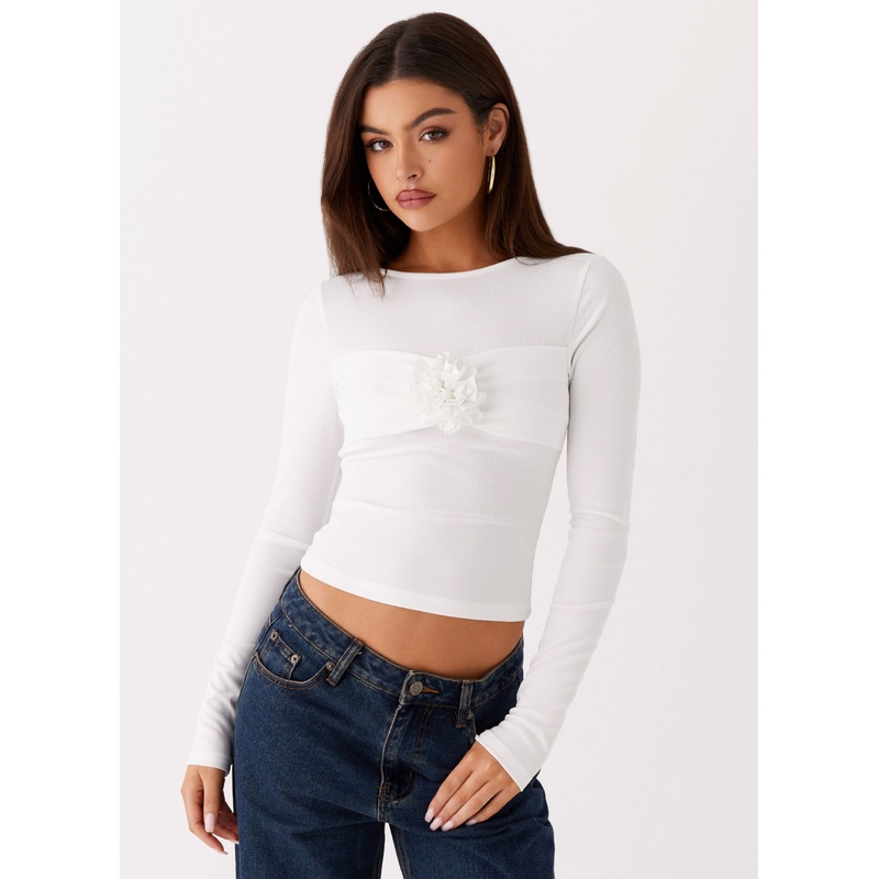 Jeyda Long Sleeve Rose Top – White White US 0