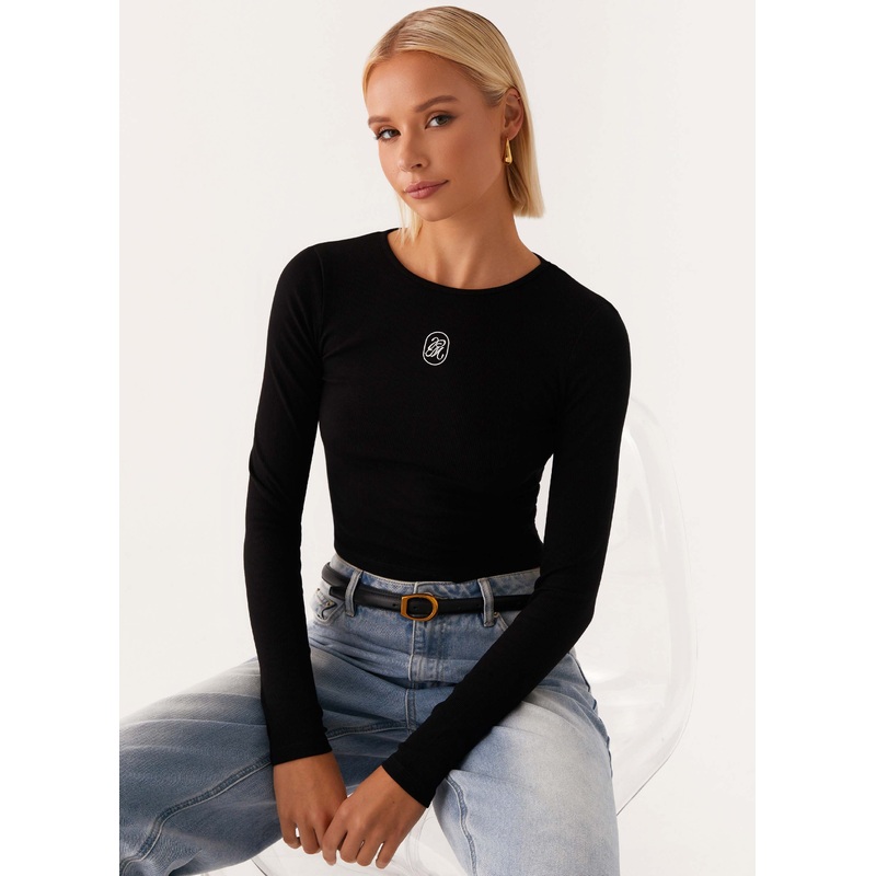 Signature Monogram Long Sleeve Tee – Black Black US 0