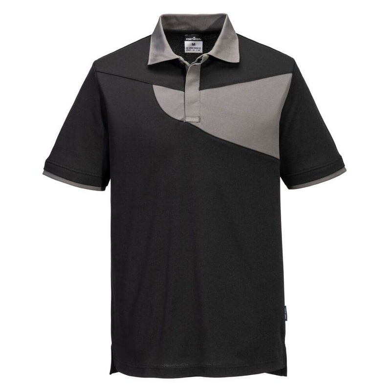 PORTWEST PW210 PW2 COTTON COMFORT POLO SHIRT S/S Black / Zoom Grey Large