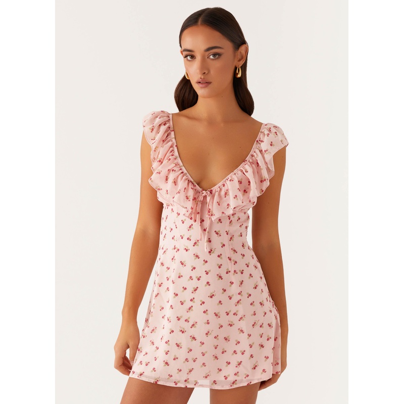 Adrina Ruffle Mini Dress – Pink Flower Pink Flower US 0