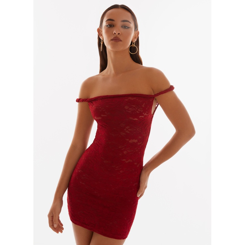 Arabella Lace Twist Shoulder Mini Dress – Red Red US 0