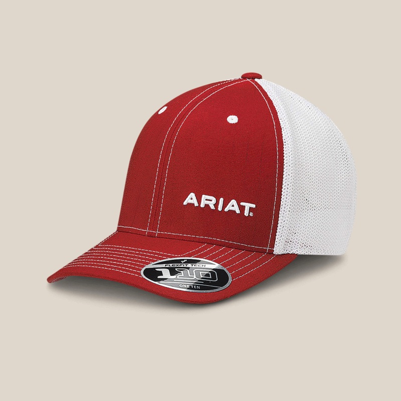 Ariat 10022925 Flexfit Logo Trucker Cap Red Pinstripe One Size