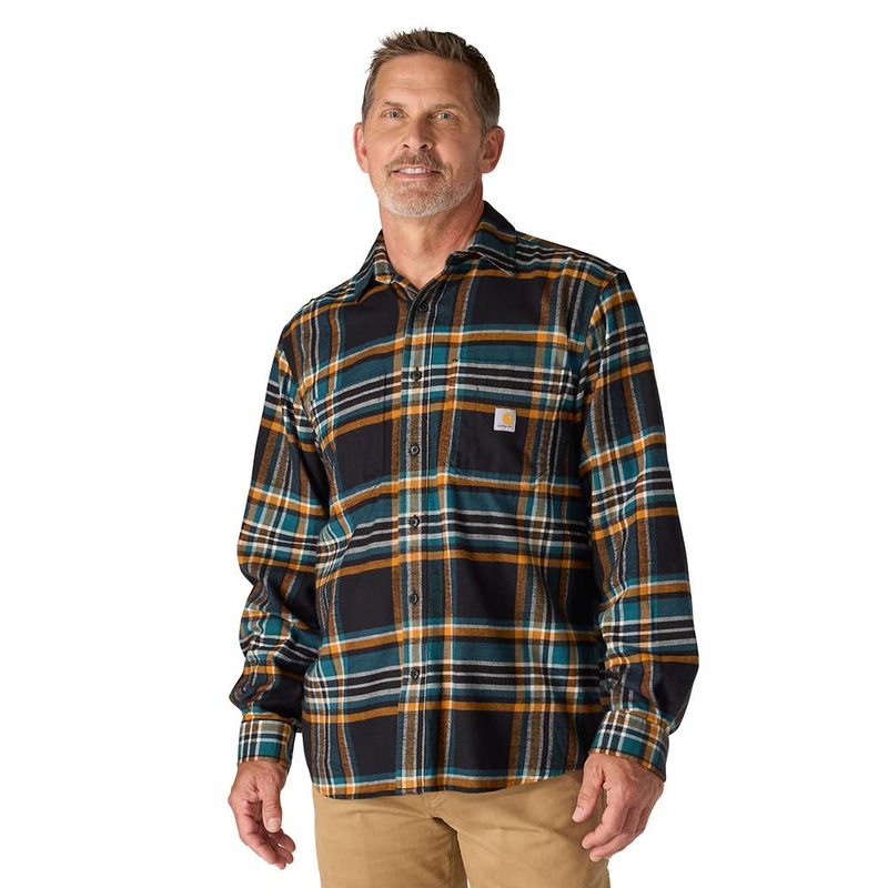 Carhartt 107010 Rugged Flex Relaxed Fit Midweight Flannel Long-Sleeve Plaid Shirt Dark Sepia S