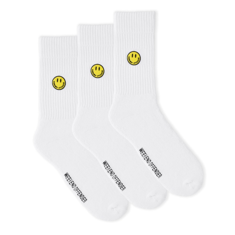 Smiley Sports Socks White Pack of 3 White