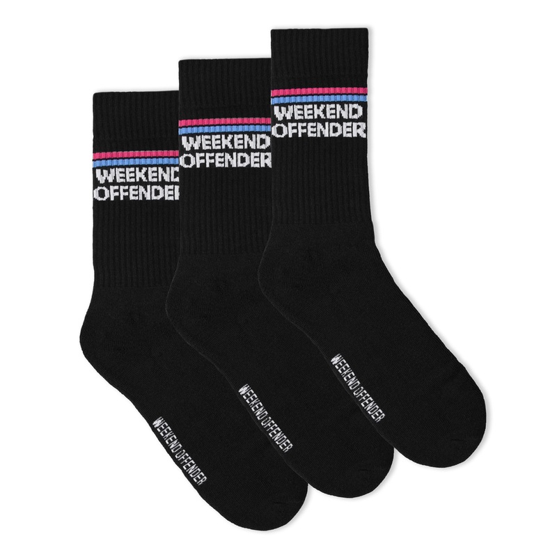 Twin Stripe Sports Socks Black Pack of 3 Black