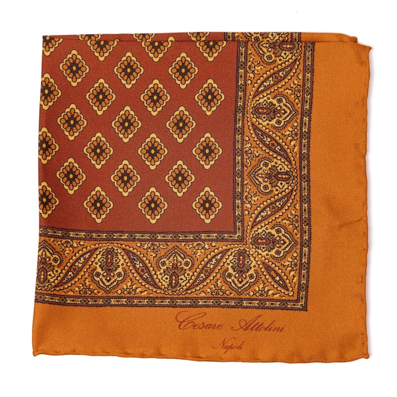 Pocket Square “Medaglioni Stampati” made of pure Silk – hand-rolled