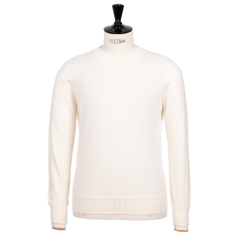 Natural White Sweater “Round Rib” made from pure Duvet Cashmere S