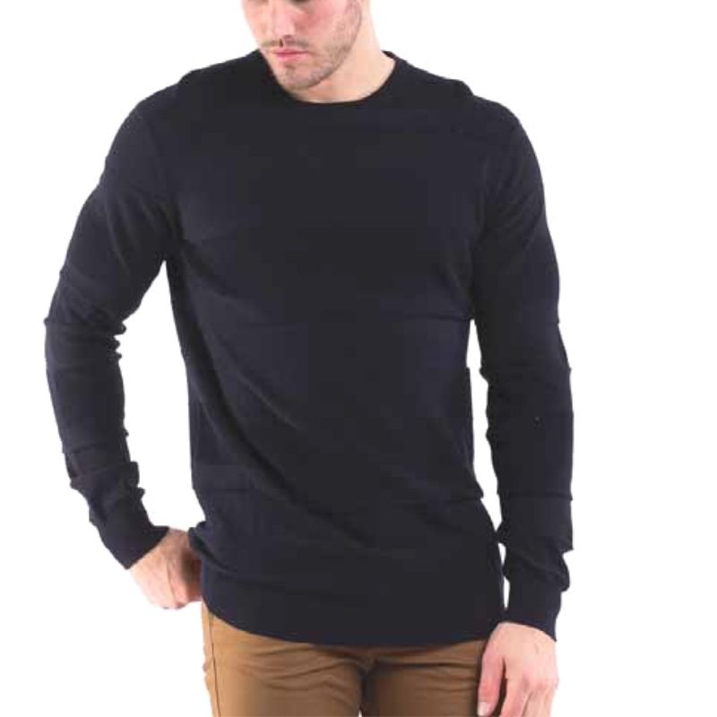 Pollen Knit Pullover Mnavy With Self Knit Stripe S