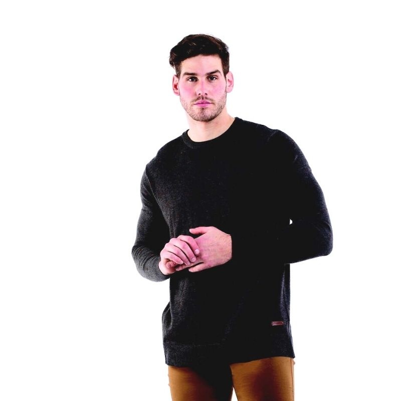 Terrian Knitwear Crew Charcoal Marle With Flocking S