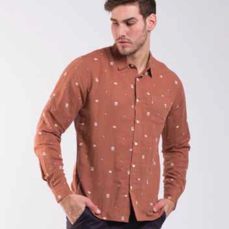 Bud L/S Shirt Tan With Ivory Print S