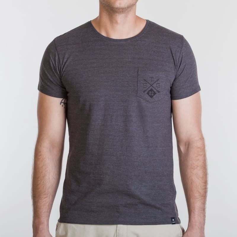 Crossed Pocket Tee Charcoal Marle S