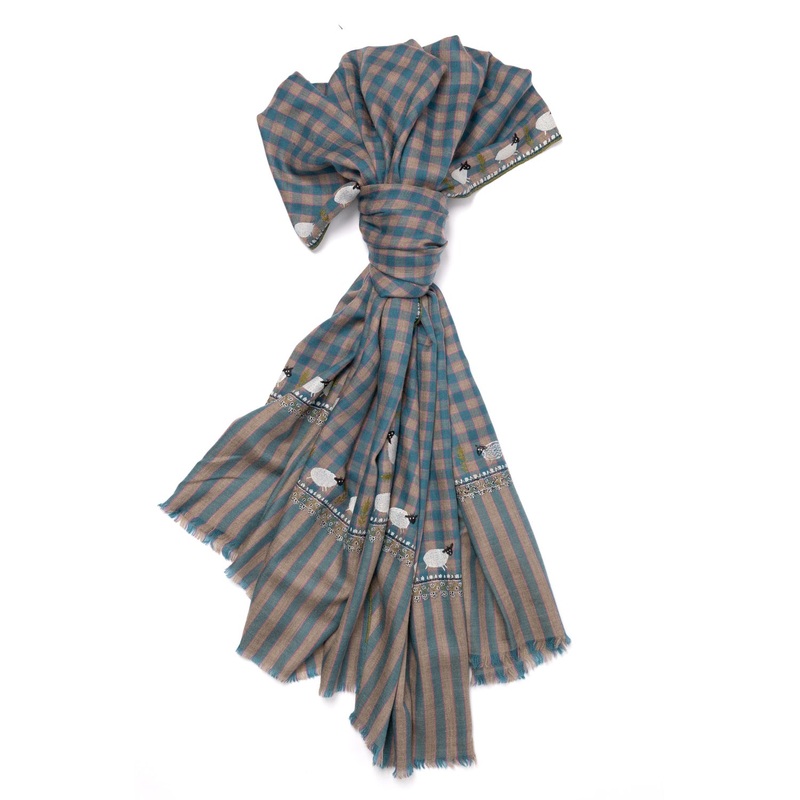 Scarf “AMRITSAR” made from the Finest Hand-Embroidered Pashmina Cashmere – purely handmade