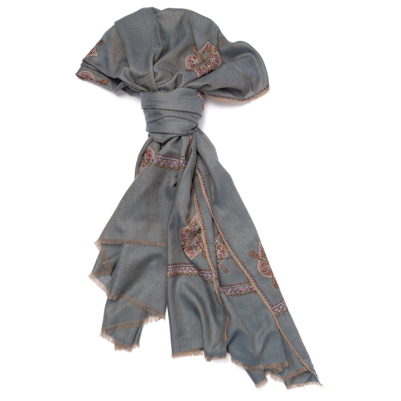 Scarf “GORAKHPUR” made from the Finest Hand-Embroidered Pashmina Cashmere – purely handmade