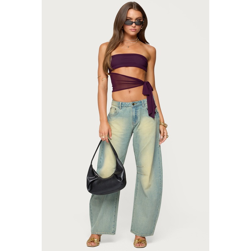 Cayden Low Rise Washed Barrel Jeans BLUE VINTAGE WASHED XS