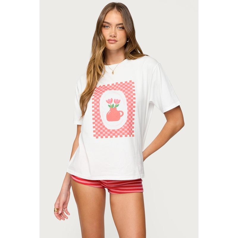 Flower Vase Oversized T Shirt WHITE XS
