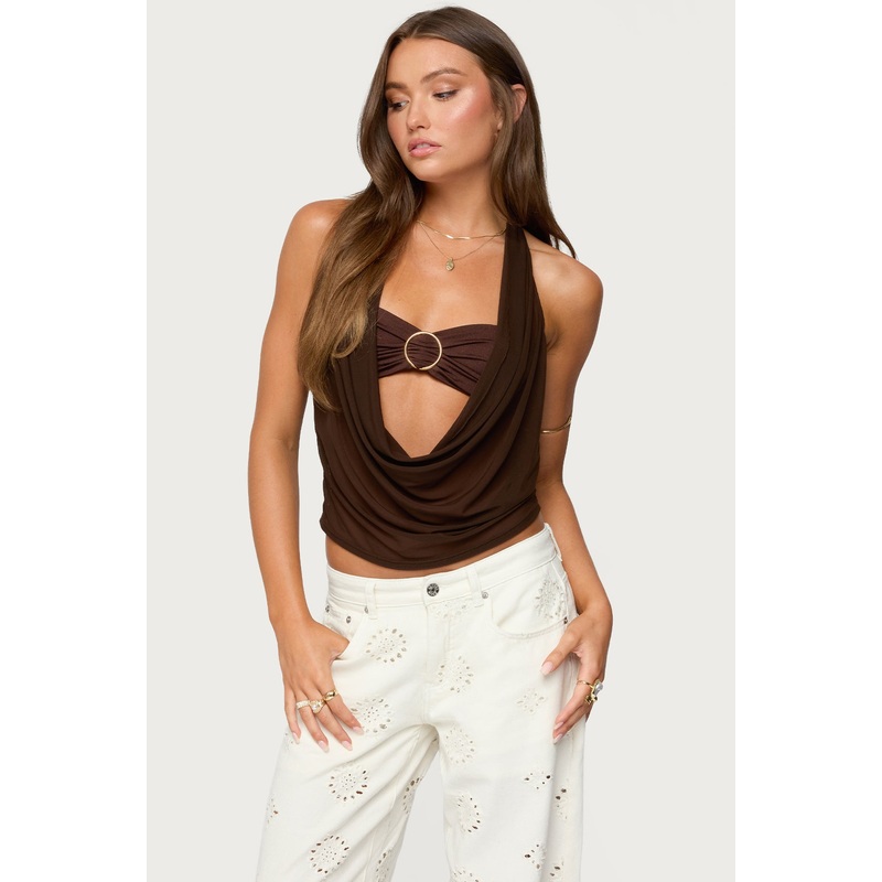 Issey Layered Bandeau Cowl Neck Top BROWN XS