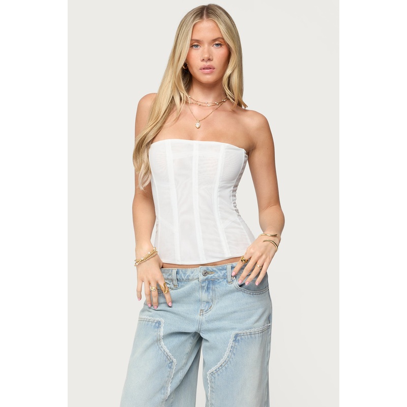 Reed Sheer Mesh Corset WHITE XS