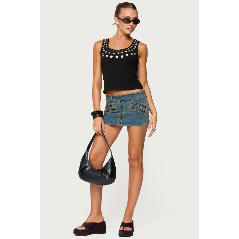 Ronan Zip Up Denim Mini Skort BLUE WASHED XS