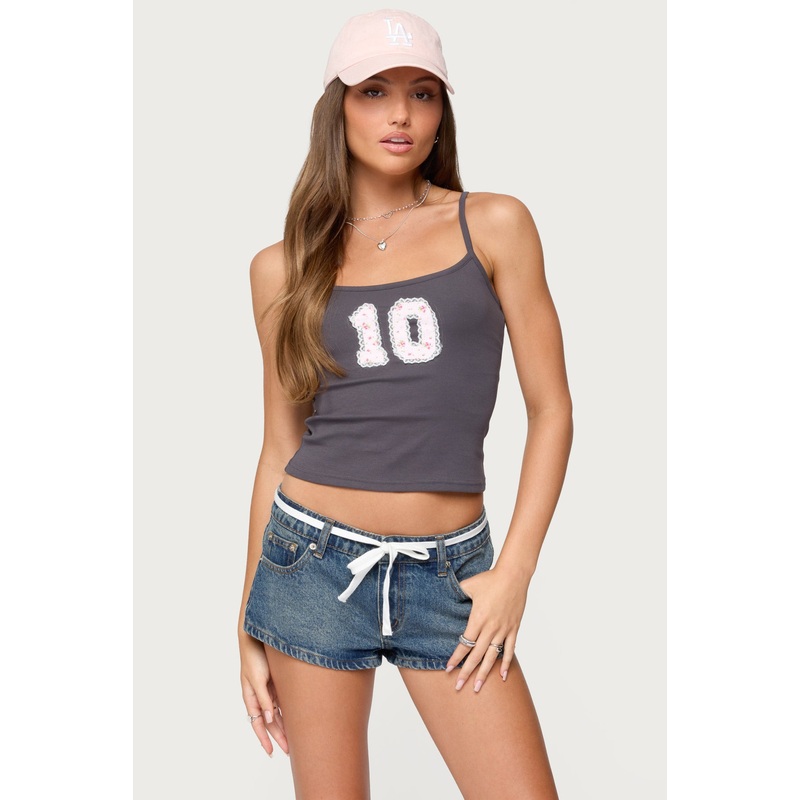 10 Floral Lacey Patch Tank Top DARK GRAY XS