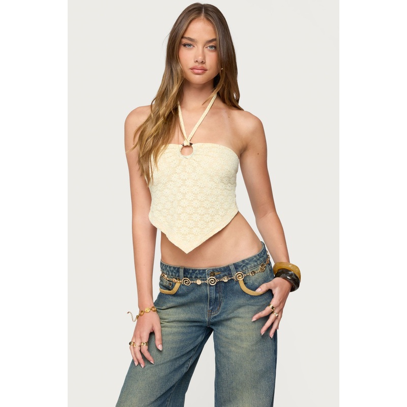 Alana Floral Handkerchief Halter Top CREAM XS