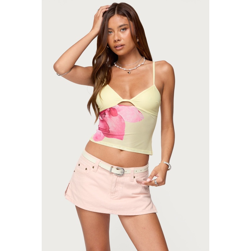 Alanah Flower Cut Out Mesh Top YELLOW XS