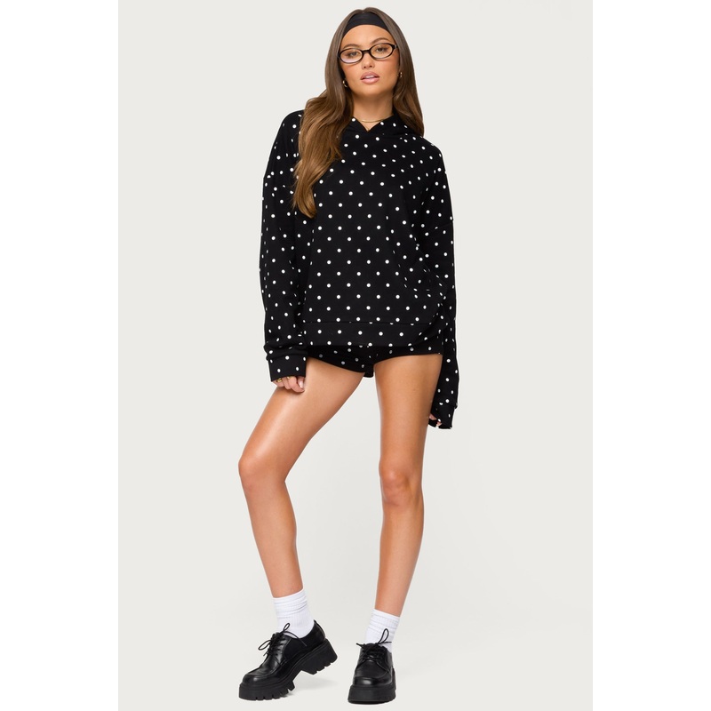 Chelsie Polka Dot Foldover Shorts BLACK AND WHITE XS