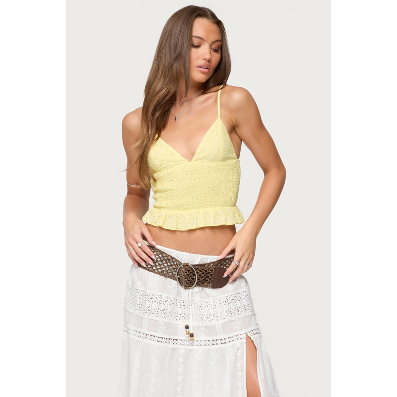 Evy Embroidered Peplum Scrunch Top YELLOW XS