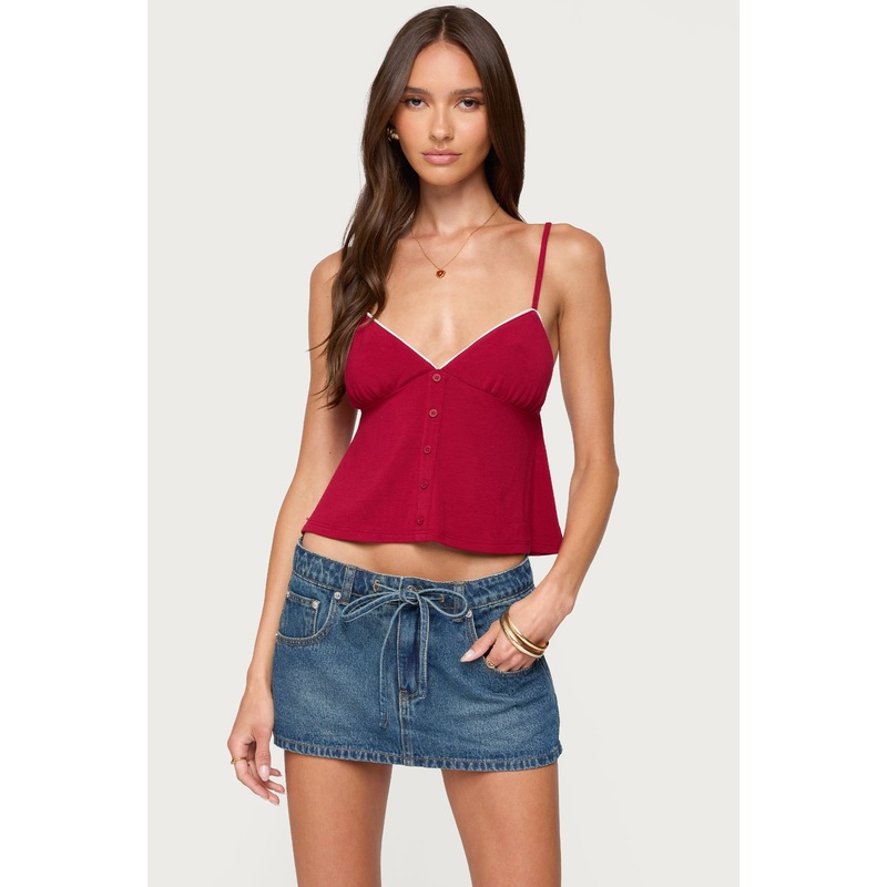 Kellyn Button Contrast Babydoll Top RED XS