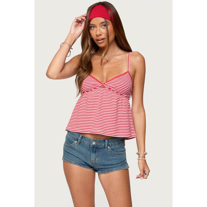 Orietta Striped Babydoll Top RED XS